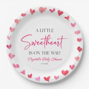 A Little Sweetheart Red Pink Hearts Baby Shower Paper Plate