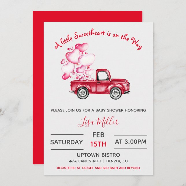 A little Sweetheart Red Truck Baby Shower Invitation (Front/Back)