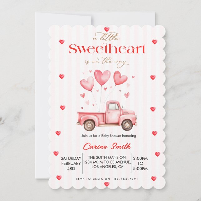 A  Little Sweetheart truck Baby Shower  Invitation (Front)
