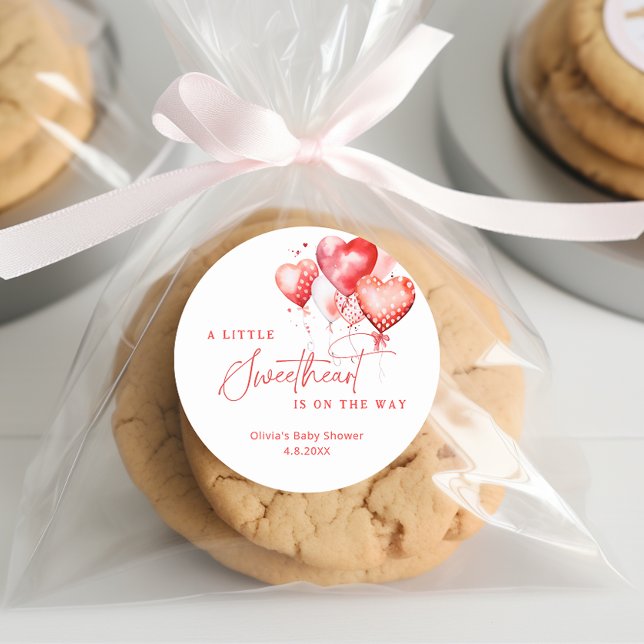 A Little Sweetheart Valentine Balloons Baby Shower Classic Round Sticker (Creator Uploaded)