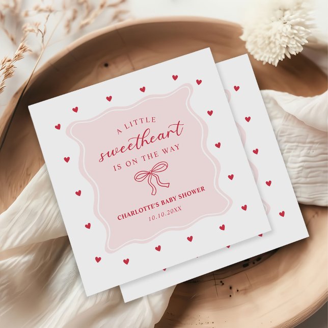 A Little Sweetheart Valentine Bow Baby Shower Napkin (Creator Uploaded)