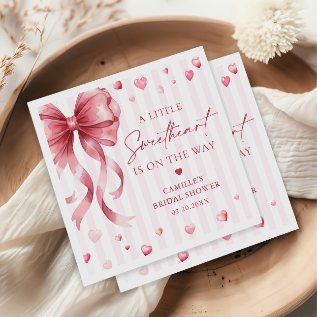 A Little Sweetheart Valentine Bow Baby Shower Napkin (Creator Uploaded)