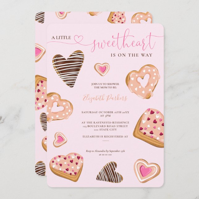 A little sweetheart valentine doughnuts baby showe invitation (Front/Back)