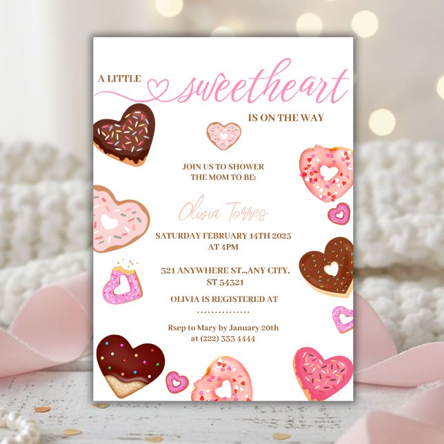A little sweetheart valentine doughnuts baby showe invitation (Creator Uploaded)