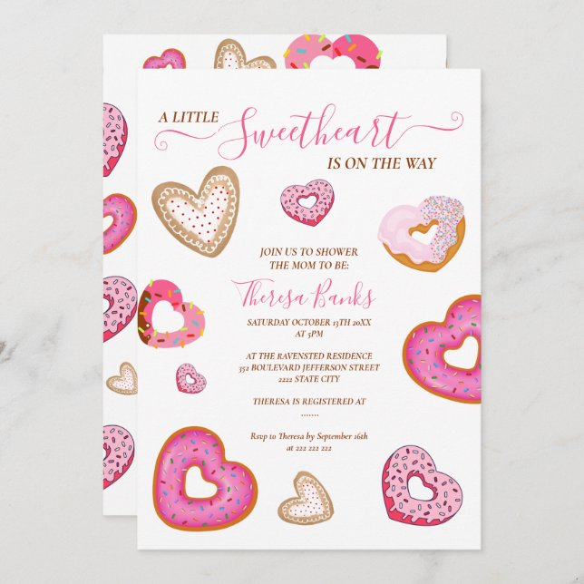 A little sweetheart valentine doughnuts invitation (Front/Back)