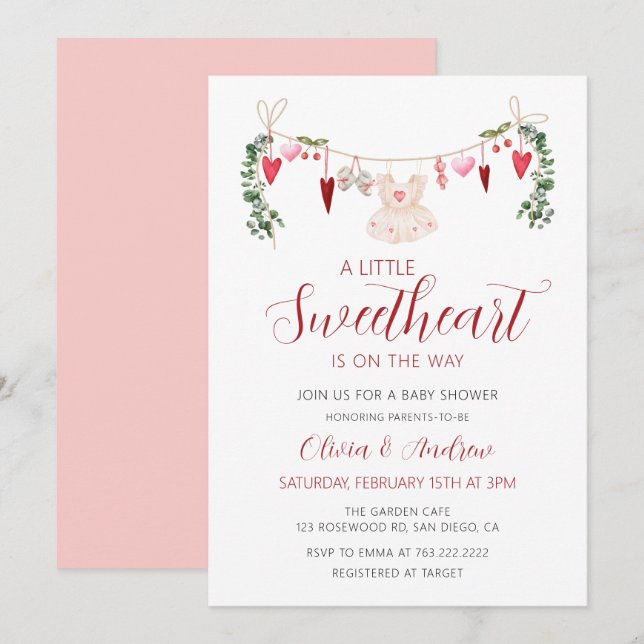 A Little Sweetheart Valentine Girl Baby Shower Invitation (Front/Back)