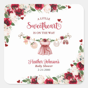A Little Sweetheart Valentine Girl Baby Shower  Square Sticker