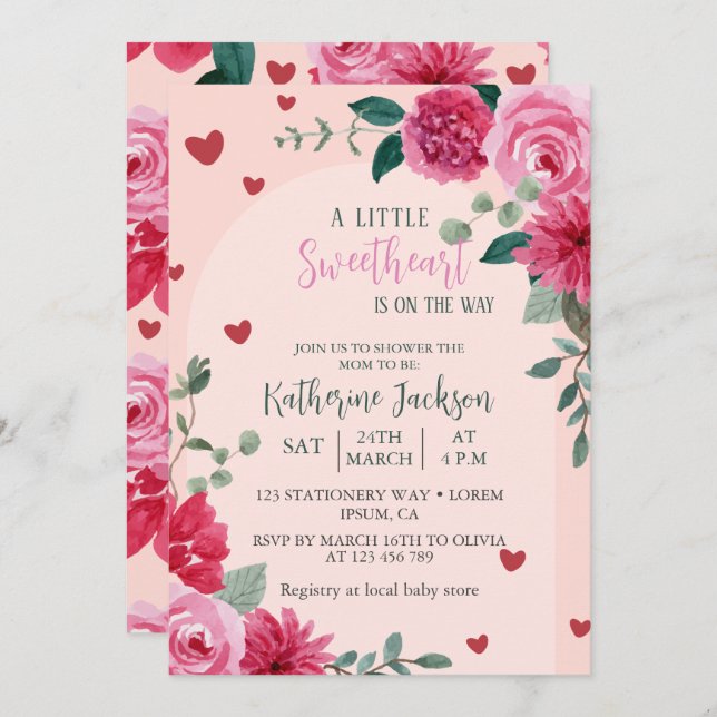 A little sweetheart valentine hearts baby shower  invitation (Front/Back)