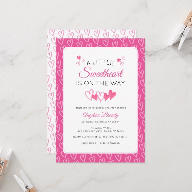 A Little SweetHeart Valentine Hearts Baby Shower Invitation (Front/Back In Situ)