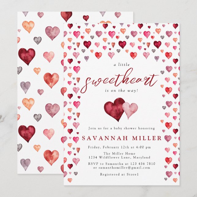 A Little Sweetheart Valentine Hearts Baby Shower Invitation (Front/Back)