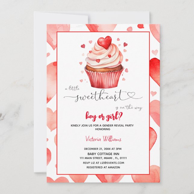 a little sweetheart valentine hearts gender reveal invitation (Front)