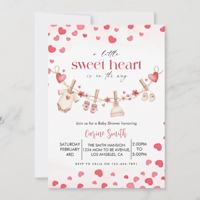 A  Little Sweetheart valentine's Baby Shower   Invitation (Front)