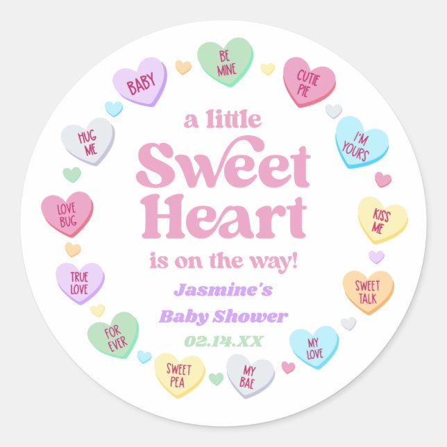 A Little Sweetheart Valentine's Day Baby Shower Classic Round Sticker (Front)