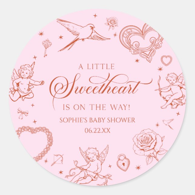 A Little Sweetheart Valentine's Day Baby Shower Classic Round Sticker (Front)