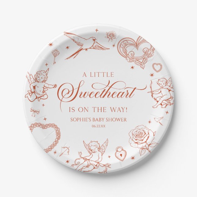 A Little Sweetheart Valentine's Day Baby Shower Paper Plate (Front)