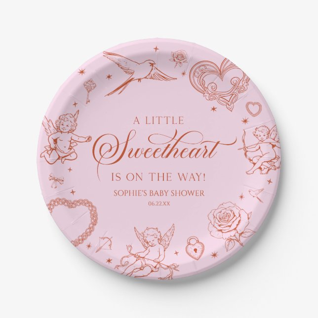A Little Sweetheart Valentine's Day Baby Shower Paper Plate (Front)