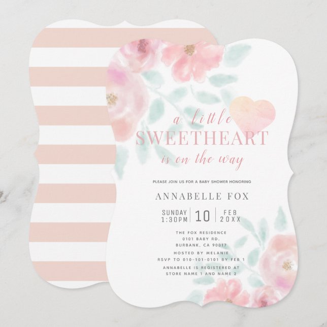 A Little Sweetheart Valentine's Floral Baby Shower Invitation (Front/Back)