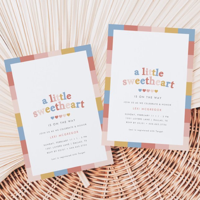 A Little Sweetheart Valentines Retro Baby Shower Invitation (Creator Uploaded)