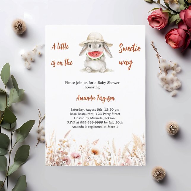 A little Sweetie bunny watermelon Baby Shower Invitation (Creator Uploaded)