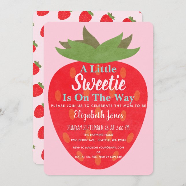 A Little Sweetie Strawberry Baby Shower Invitation (Front/Back)