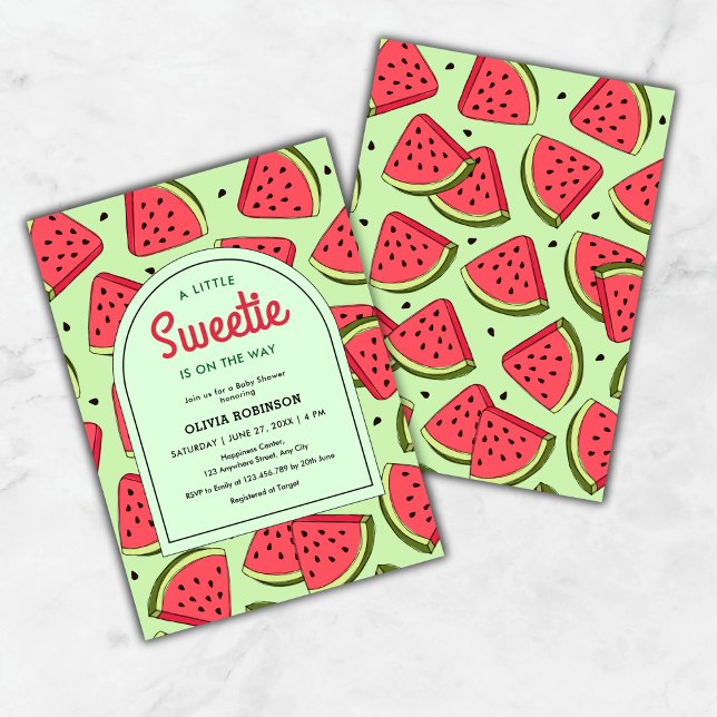 A Little Sweetie Summer Watermelon Baby Shower  Invitation (A Little Sweetie is on the Way Summer Watermelon Baby Shower Invitation  )