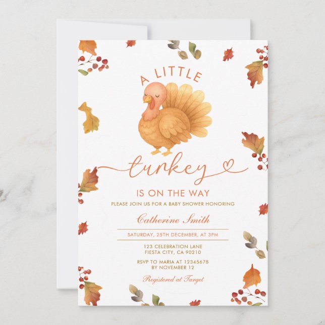 A little Turkey is on the way Baby Shower Floral Invitation (Front)