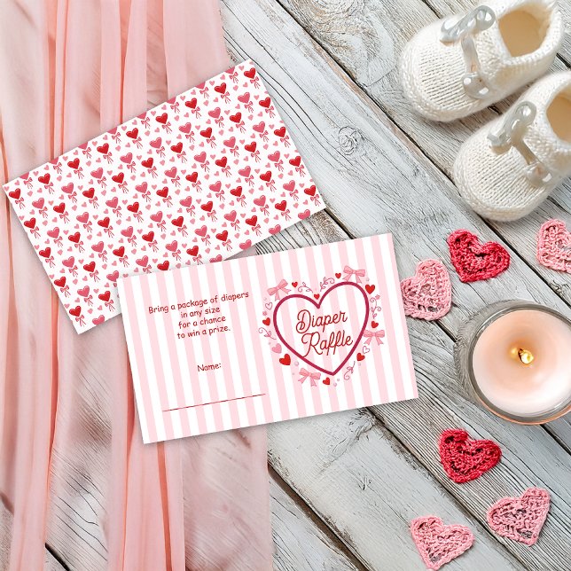 A Little Valentine Pink Baby Shower Diaper Raffle Enclosure Card (A Little Valentine Pink Coquette | Red Baby Shower Diaper Raffle Insert Enclosure Card)
