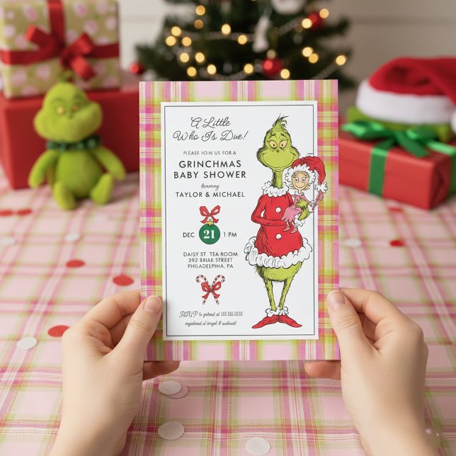 "A Little Who Is Due!" Grinchmas Baby Shower Holiday Card (Creator Uploaded)