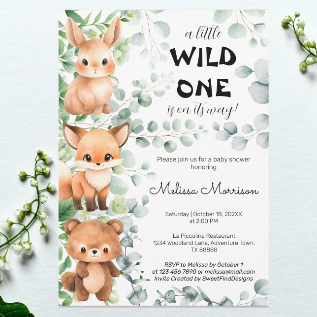 A Little Wild One Animals Eucalyptus Baby Shower Invitation (A Little Wild One Animals Eucalyptus Baby Shower Invitation)