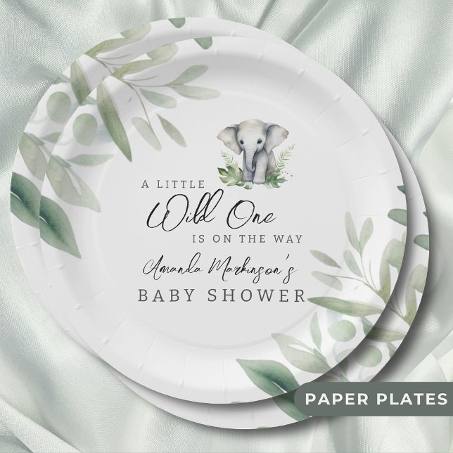 A Little Wild One Elephant Baby Shower Party Paper Plate (Creator Uploaded)