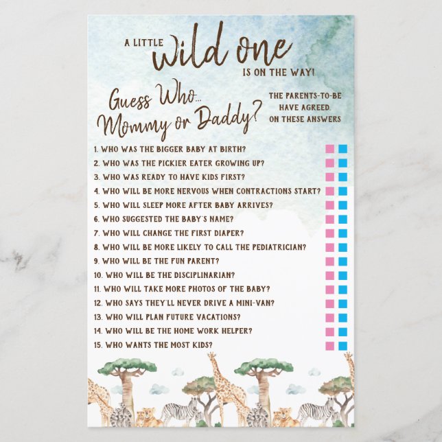 A Little Wild One Guess Who? Baby Shower Game (Front)