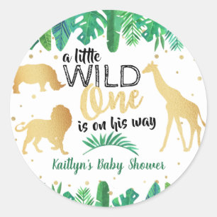 A Little Wild One Is On His Way Boys Baby Shower Classic Round Sticker
