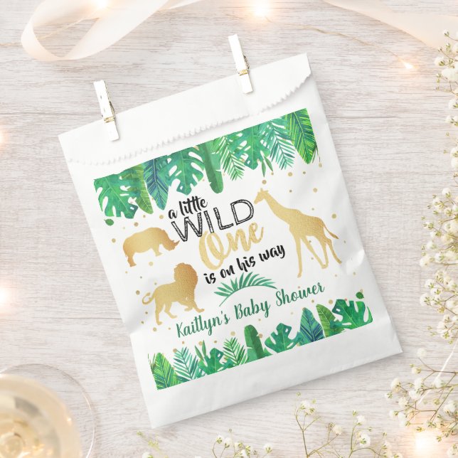 A Little Wild One Is On His Way Boys Baby Shower Favour Bag (Clipped)