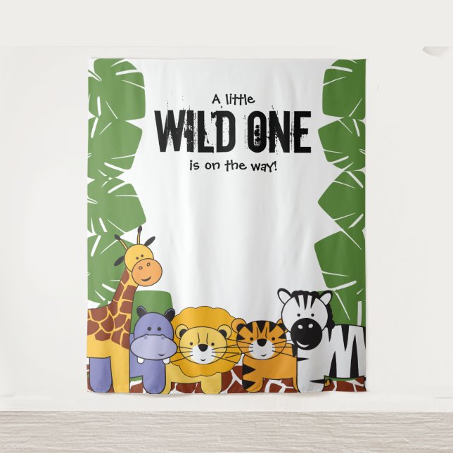 A little wild one is on the way Baby Shower Safari Tapestry (Front)
