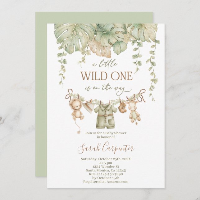 A Little Wild One is on the Way Safari Baby Shower Invitation (Front/Back)