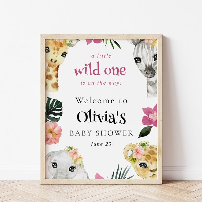 A Little Wild One Jungle Girl Baby Shower Welcome Poster (Creator Uploaded)
