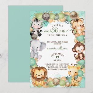 A little wild one safari animal baby shower  invitation