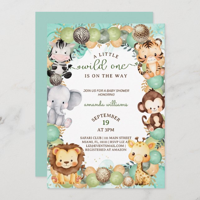A little wild one safari animal baby shower  invitation (Front/Back)