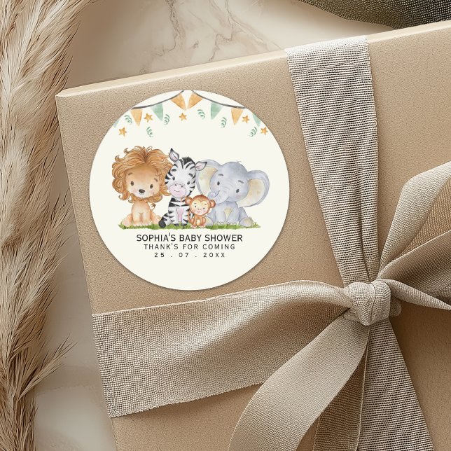 A Little Wild One Safari Animals Baby Shower Classic Round Sticker (Creator Uploaded)