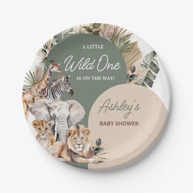 A Little Wild One Safari Animals Baby Shower Paper Plate (Front)