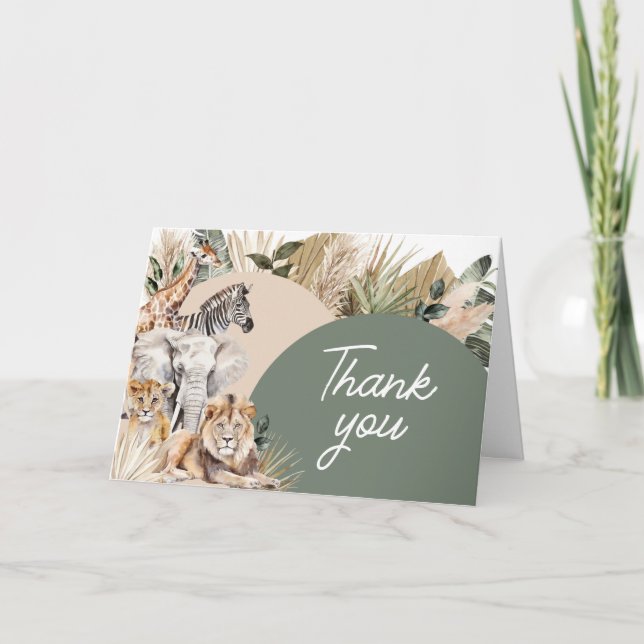 A Little Wild One Safari Animals Baby Shower Thank You Card (Front)