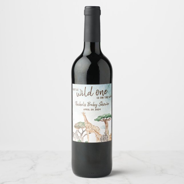 A Little Wild One Safari Animals Baby Shower  Wine Label (Front)
