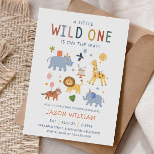 A Little Wild One Safari Baby Animals Baby Shower Invitation