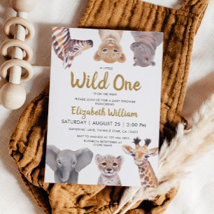 A Little Wild One Safari Baby Animals Baby Shower  Invitation