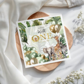 A Little Wild One Safari Baby Shower Jungle Green Napkin