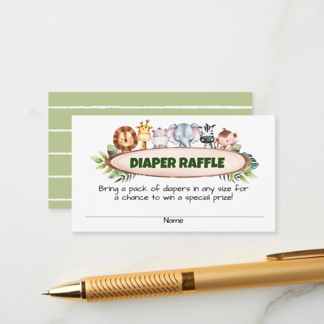 A Little Wild One Safari Diaper Raffle Enclosure Card (Front/Back In Situ)
