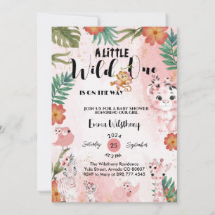 a little wild one safari girl pink baby shower  invitation
