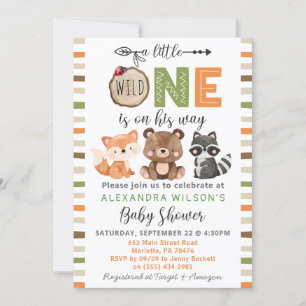 A Little Wild One Woodland Animals Baby Shower Inv Invitation