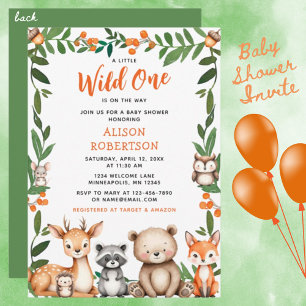 A little Wild One Woodland Animals Baby Shower Invitation