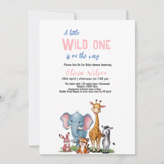 A little wild safari it's girl baby shower invitation (Front)